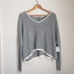 NWT Charlotte Russe Sweater Top Striped Grey+White